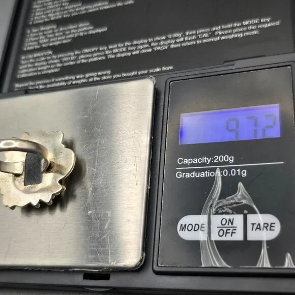 925 Sterling Silver Plt Abalone Shell Ring Size 8 Bezel Setting Statement - Picture 11 of 11